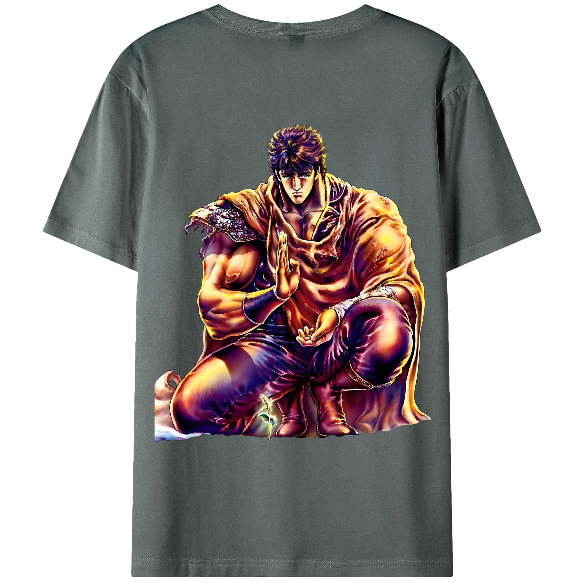 （画像用） 北斗の拳 Fist of the North Star 綿100％ メンズ半袖Tシャツ（バックプリント） 通気性
